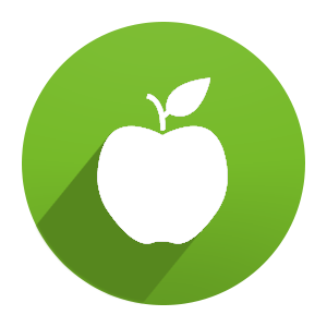 White apple in circle with green background